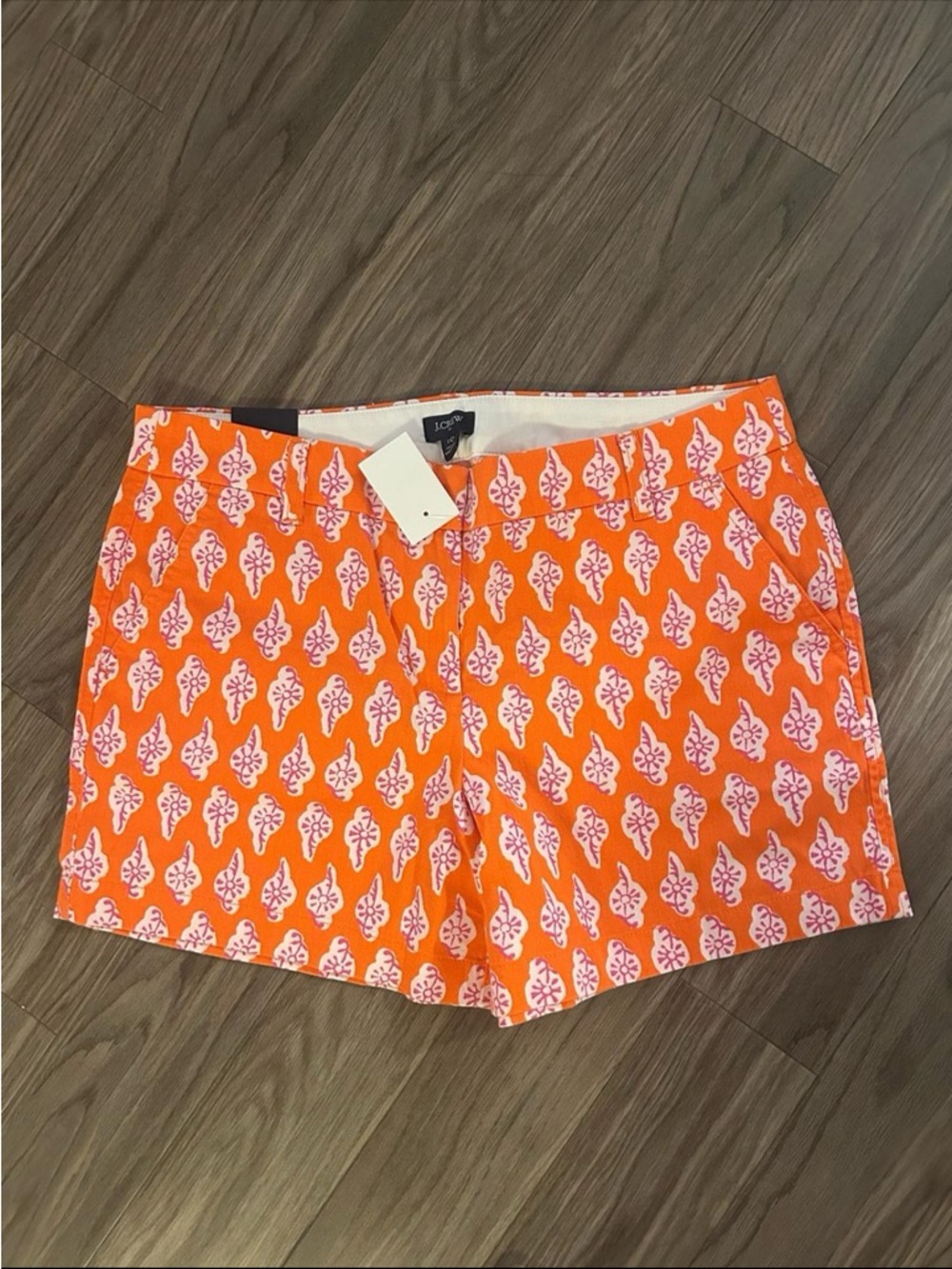 J. Crew Orange Shorts with Pink White Shell Print